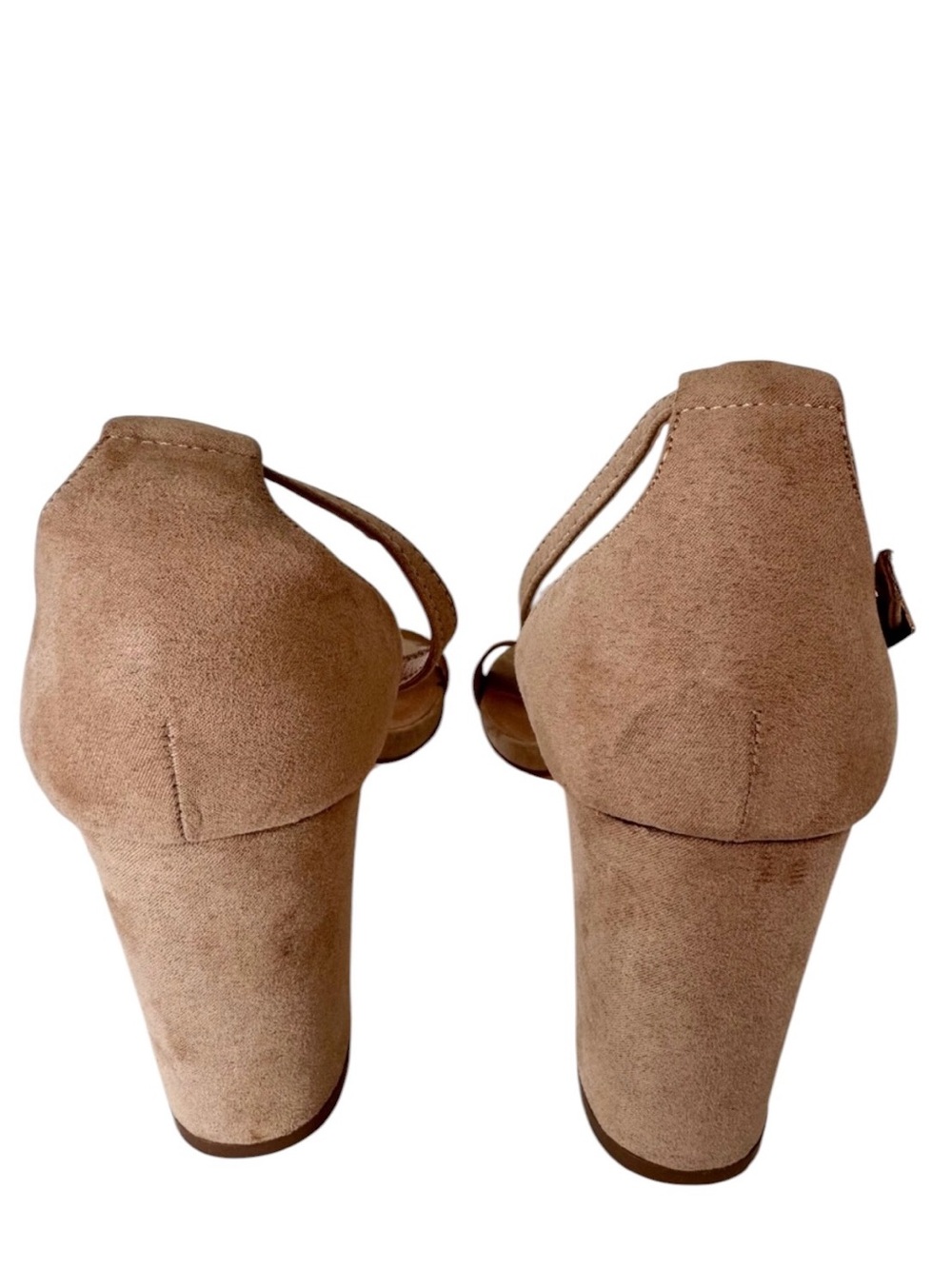Nude Tan Block Heel Ankle Strap Sandals Women's Size 10 Wedding Heels - Picture 5 of 6